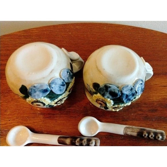 2 Sunflower Coffee Tea Cups Mugs Spoons Handmade Glazed Pottery Studio Crafted - Picture 8 of 11